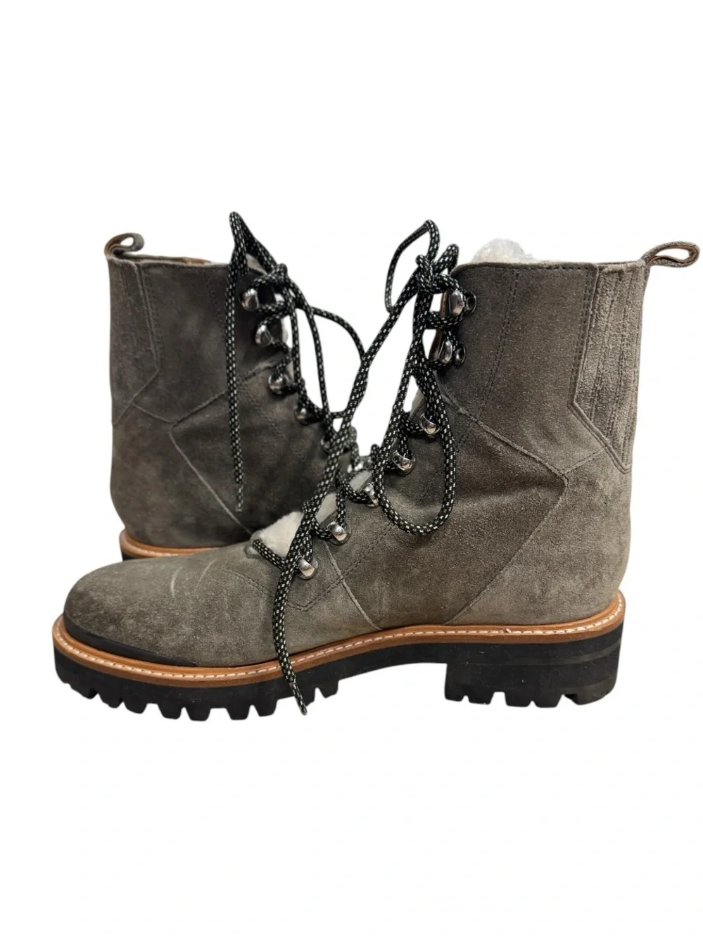 Marc Fisher LTD Izzie Shearling Suede Combat Boots Womens Size 10 Gray Lug
